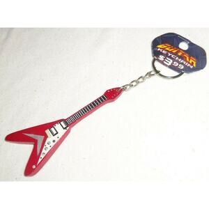 Red Flying V Wood Electric Guitar KeyChain Key Ring